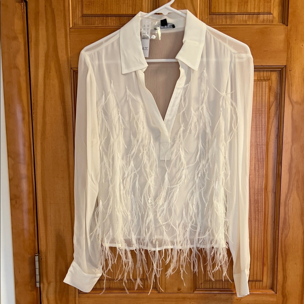 J. Crew White Feathered Blouse